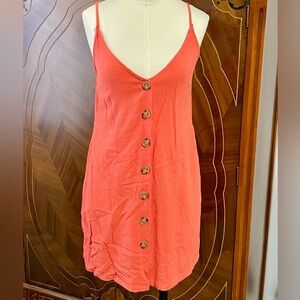 Vintage Pink Lily Coral Linen Dress
